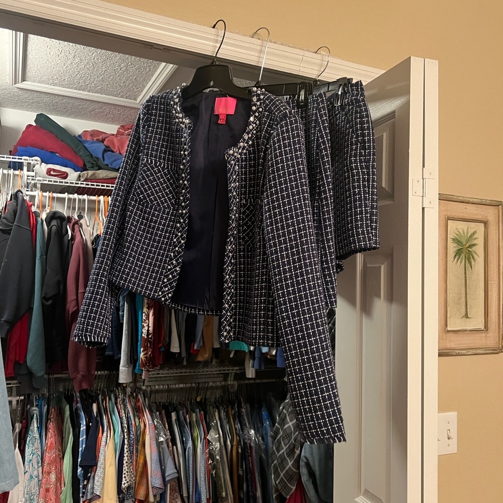 Lilly Pulitzer Navy and White Tweed Jacket and Skirt Set